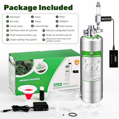 Upgraded 2L/5L Aquarium CO2 Generator System with Timer-Enabled Motor Valve, Upgrade CO2 System Kit with Quick-Release Structure for Aquarium Plants Tanks (5L) - size: 5L