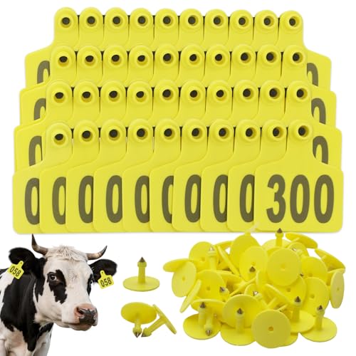 300Pcs Cattle Ear Tags 001-300 Numbered Large Plastic Livestock Ear Tags Animal Identification Tags for Cattle Goat Sheep Pig Cow, Farm Management Tools (Yellow) - color: Yellow