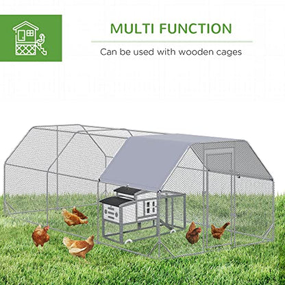 PawHut Large Chicken Coop Metal Chicken Run with Waterproof and Anti-UV Cover, Flat Shaped Walk in Fence Cage Hen House for Outdoor and Yard Farm Use, 1" Tube Diameter, 9.2' x 18.7' x 6.4' - size: 9.2' x 18.7' x 6.4'