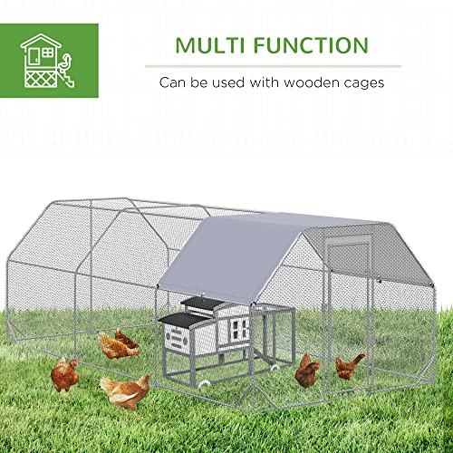 PawHut Large Chicken Coop Metal Chicken Run with Waterproof and Anti-UV Cover, Flat Shaped Walk in Fence Cage Hen House for Outdoor and Yard Farm Use, 1" Tube Diameter, 9.2' x 18.7' x 6.4' - size: 9.2' x 18.7' x 6.4'