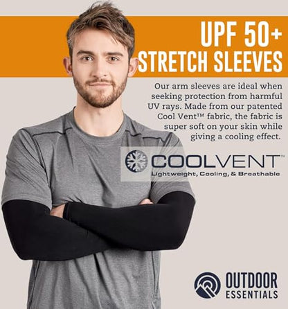 OutdoorEssentials UV Sun Sleeves for Men & Women, Cooling Arm Sleeves UPF 50+ | Golf, Tattoo Cover Up, Sun Protection - color: (2 Pairs): 2 Black