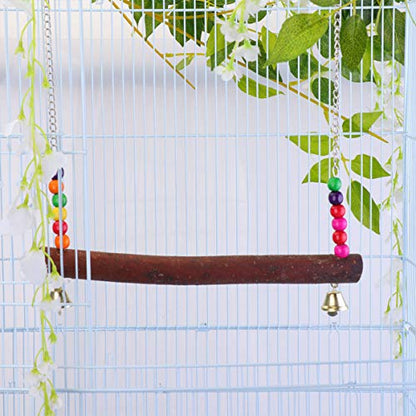 POPETPOP Chicken Swing Toy Hen Natural Wooden Perch Chewing Foraging Shredding Paper Hanging Toys for Large Bird Parrot Hens