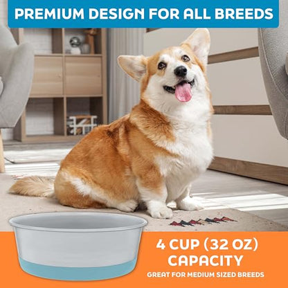 Master Pet Supply Stainless Steel Dog Bowls Set of 2 with Extra Thick Silicone Base - 4 Cup (32 oz) Aqua Sky, Non-Slip, Dishwasher Safe Metal Bowls, Pet Dog Food Bowl for Dogs, Cats, Anti Rust - color: Aqua Sky, size: 4 Cups (32 oz) 2 Pack