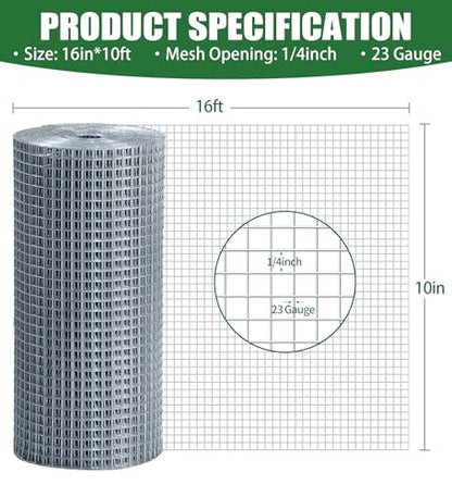 Hardware Cloth 1/4 Hot Dip Galvanized Wire Mesh Roll 23 GA Building&House Repaird Wire Fence Mesh - for DIY, Coops, Rabbit,Snake Fences, DIY Crafting,Plants Protective& Screen Mesh Silver - color: Silver(16IN*10FT-1/4)