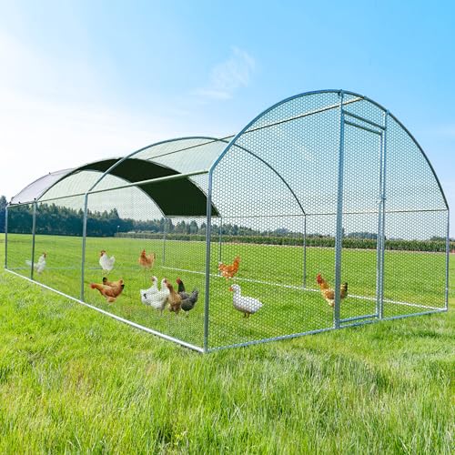 Large Metal Chicken Coop, Chicken Runs for Yard with Cover Walk-in Poultry Cage for 10 20 Chickens, Chicken Pen Duck Coop Hen House with Round Water-Resident Top and Feeding Door 19.2Lx9.84Wx6.23H FT - size: 19.2'L x 9.84'W x 6.23'H