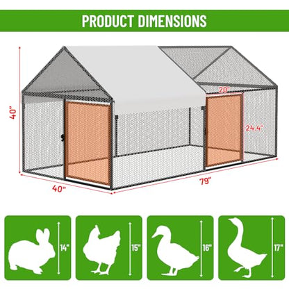 NUGRIART Metal Chicken Coop 79"×40"×40" Chicken Run with Waterproof Cover Portable Poultry Cage Walk in Hen House Outdoor Backyard Farm Animal Enclosure Crate Pet Playpen Exercise Pen for Rabbit Duck - size: 79.0"L x 40.0"W x 40.0"H