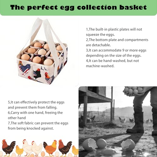 Eggs Collecting Basket, Durable Canvas Egg Basket with Plastic Board, 9-Pouch Chicken Egg Holder Bag for Gathering Fresh Eggs, Egg Gathering Basket and Multipurpose Chicken Holder Bag (American flag) - color: American flag