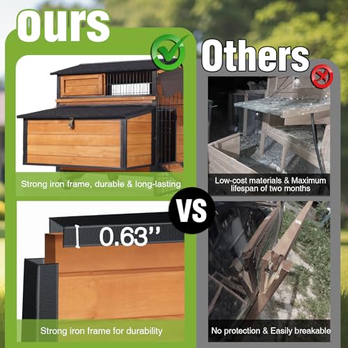 GUTINNEEN Mobile Chicken Coop with All-Around Metal Frame, 76.7" Large Chicken Coops with Super Large Wheels, Outdoor Poultry Cage Hen House with Metal Run for 6-8 Chickens - size: 76"L