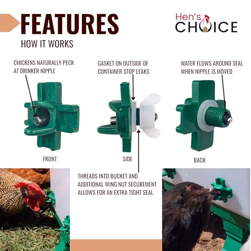 Hen's Choice 5 Gallon Chicken Waterer with 8 Drinker Nipples, Anti-Roost Lid, Top Fill Design, Heavy Duty Legs