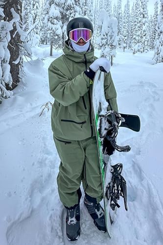 GSOU SNOW Men Women Snowboard Pants-Baggy Ski Snow Bibs | 15K Waterproof Overalls,Insulated Windproof Breathable,Detachable Shoulder Straps - color: Army Green, size: Small