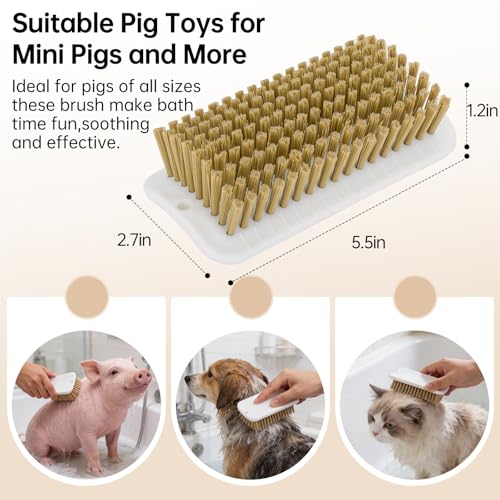 2Pcs Pig Enrichment Toys, Mini Pig Self Cleaning Brushes with Anti Slip Grip & Dual Hanging Holes, Encourages Natural Behavior and Reduces Boredom, Easy Install for Pens, Barns, Yards, Stalls