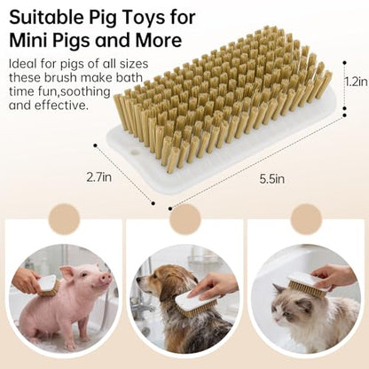 2Pcs Pig Enrichment Toys, Mini Pig Self Cleaning Brushes with Anti Slip Grip & Dual Hanging Holes, Encourages Natural Behavior and Reduces Boredom, Easy Install for Pens, Barns, Yards, Stalls