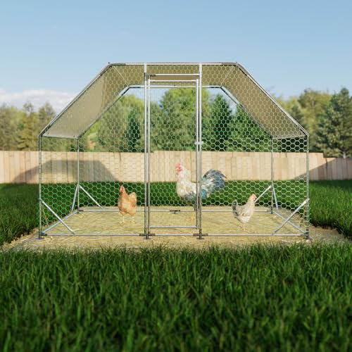 Large Metal Chicken Coop, Walk in Chicken Coops with Run, Heavy Duty Chicken Runs for Yard with Cover, Outdoor Farm Duck Rabbit Cage Poultry Pen (9.94 ft x 6.46 ft)