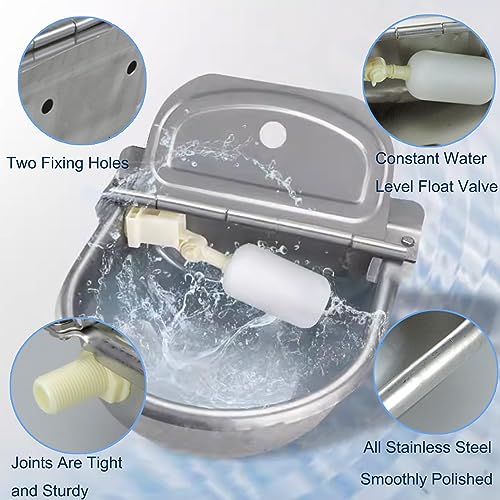 Automatic Animal Water Bowl with Float Valve, 304 Stainless Steel Livestock Water Dispenser for Dog Horse Goat Pig Cow Livestock Water Bowl Kit Includes Bowl, Pipe, 2 Valves, Quick Connector Adapter - size: Automatic Stainless Steel Waterer
