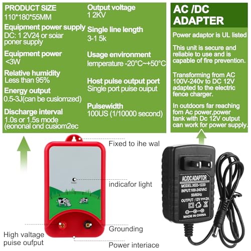 MorningRo 8 Mile Electric Fence 12000V 1.5Joule Electric Fence Charger Kit with Copper Ground Rod Insulator Socket Tool Aluminum Wire for Containing Dog Livestock
