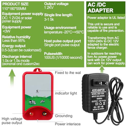 MorningRo 8 Mile Electric Fence 12000V 1.5Joule Electric Fence Charger Kit with Copper Ground Rod Insulator Socket Tool Aluminum Wire for Containing Dog Livestock