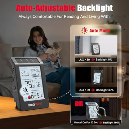 BaldrTherm Outdoor Indoor Thermometer Wireless Weather Station, Dual-Zone Childroom Temp Humidity Monitor, Auto Smart Backlight,Temp/Humidity/Barometric Trend Visualization, Black&White - color: Black&White
