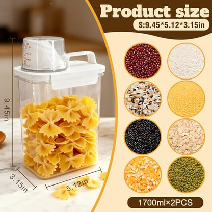 Upgraded Cereal Storage Container Set of 2 - 1600ML (54oz) Airtight Food Storage Organizer with Pour Spout & Measuring Cup for Rice, Flour, Sugar, Oatmeal, Pet Dog Cat Bird Food Dry Food Keep Fresh