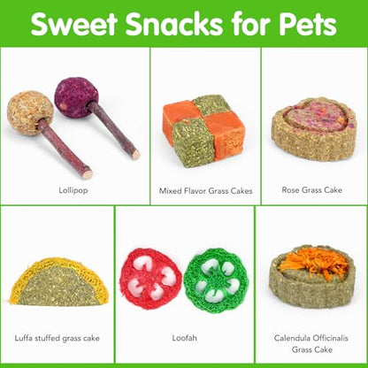VESPRO Bunny Teys for Rabbits Hamster/Guinea Pig Toys Natural Timothy Hay Sticks chew Treats and Balls for Rabbit, Bunny, chinehila, Guirea Pig, Hamster, Rabbit Teeth Care - size: 24Pack-Set