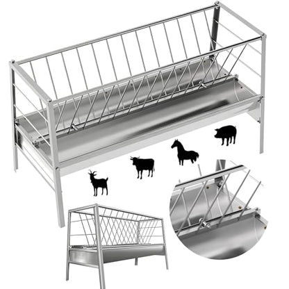 Stainless Steel Hay Feeder, 100 Gallon Capacity Weather-Resistant and Rust-Proof Large-Capacity Dry/Wet Hay and Grain Feeder Dimensions: 63 x 27.5 x 35.4in Outdoor Hay Rack Feeder for Farms and Barns