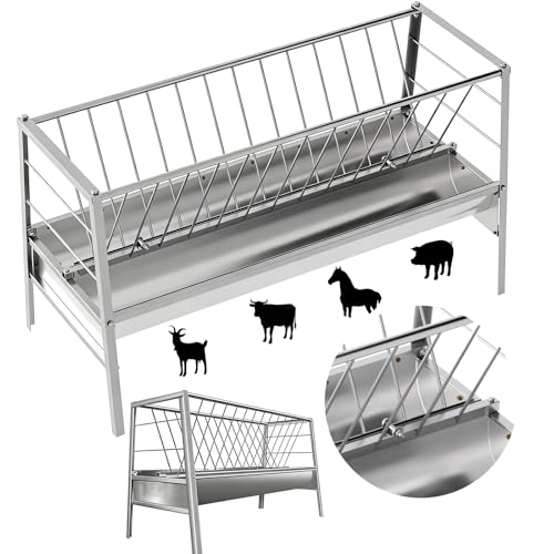 Stainless Steel Hay Feeder, 100 Gallon Capacity Weather-Resistant and Rust-Proof Large-Capacity Dry/Wet Hay and Grain Feeder Dimensions: 63 x 27.5 x 35.4in Outdoor Hay Rack Feeder for Farms and Barns