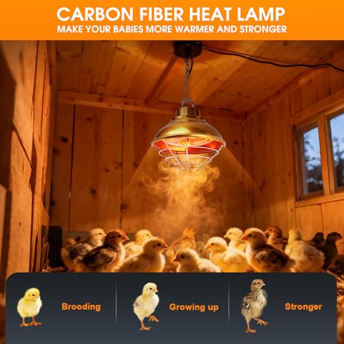 Chicken Heat Lamp,350W Chicken Coop Heater with Carbon Fiber Bulb, Two-Temperature Adjustable and 5.2FT Thickened Power Cord,Winter Hanging Heat Lamp for Chicks,Pets and Poultry
