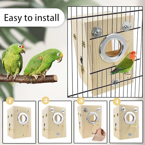 kathson Parakeet Nesting Box Transparent Bird House Bird Nest Box for Cage Parrot Nesting Boxes Wooden Breeding Box for Cockatiel Lovebirds Budgie Finch Canary(M) - size: [L:8.9 x 5.9 x 5.9 lnches]