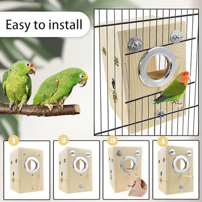 kathson Parakeet Nesting Box Transparent Bird House Bird Nest Box for Cage Parrot Nesting Boxes Wooden Breeding Box for Cockatiel Lovebirds Budgie Finch Canary(M) - size: [L:8.9 x 5.9 x 5.9 lnches]