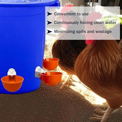 Chicken Automatic Waterer Cups, 6pcs Large Chicken Water Feeder, Poultry Waterer Kits Suitable for Duck, Chicks, Goose, Turkey, Bunny and Bird with Mounting Hole Opener