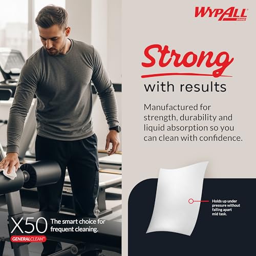 WypAll GeneralClean X50 Cloths Cleaning Wipes (35015), Jumbo, Strong Towels for Extended Use, White (1 Roll of 1,100 Sheets, 1,100 Sheet Total) - size: 1 Count (Pack of 1100), style: Jumbo Roll