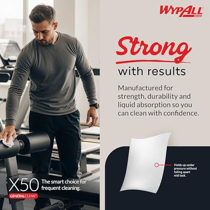 WypAll GeneralClean X50 Cloths Cleaning Wipes (35015), Jumbo, Strong Towels for Extended Use, White (1 Roll of 1,100 Sheets, 1,100 Sheet Total) - size: 1 Count (Pack of 1100), style: Jumbo Roll