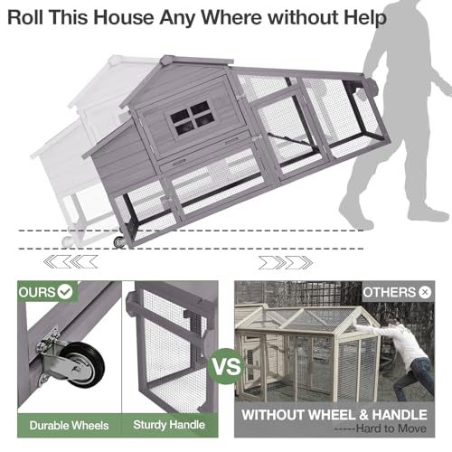 Mobile Chicken Coop with Wheels, Outdoor Hen House with Leak-Proof Tray, UV-Resistant Roof & Nesting Box for Chickens, Ducks, Rabbits (Grey) - color: Grey
