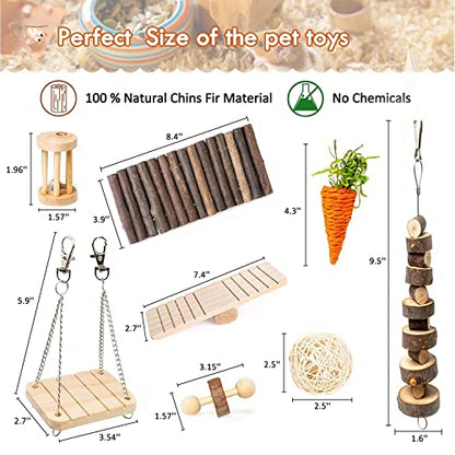 Hamster Chew Toys Set Small Animal Molar Toys Teeth Care Wooden Accessories for Guinea Pigs,Chinchillas,Gerbils,Mice,Rats,Mouse Rodents Toy Swing Seesaw Bridge (Wood)