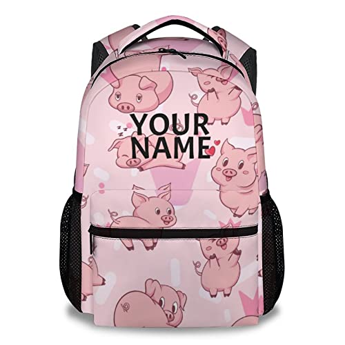 Personalized Pig Backpack Gifts with Text Name, 16 Inch Cute Pig Bookbag Durable, Lightweight, Large Capacity, Funny Animal Backpack for School Girls Kids Women - color: Style-3-1