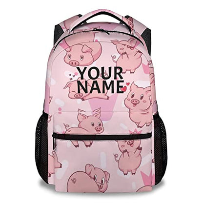 Personalized Pig Backpack Gifts with Text Name, 16 Inch Cute Pig Bookbag Durable, Lightweight, Large Capacity, Funny Animal Backpack for School Girls Kids Women - color: Style-3-1