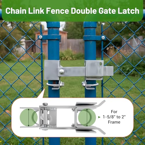 Chain Link Fence Lock Double Gate Latch for 1-5/8" to 2" Frame, Commercial Heavy Duty ‎Galvanized Steel Strong Arm Double Gate Latch for Metal Gate