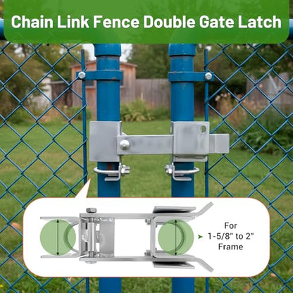 Chain Link Fence Lock Double Gate Latch for 1-5/8" to 2" Frame, Commercial Heavy Duty ‎Galvanized Steel Strong Arm Double Gate Latch for Metal Gate