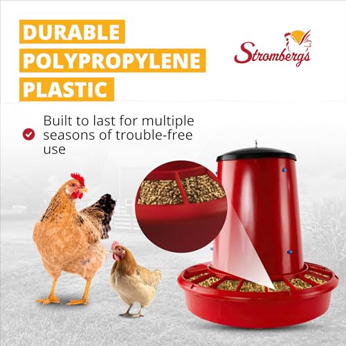 Stromberg's 50 lb Capacity Hanging Feed Saver Feeder, Large Capacity Durable Feeder with Feed Saver Grill, Perfect for Poultry, Durable Polypropylene Plastic, 22" W x 24" H, Trough 4.5" High