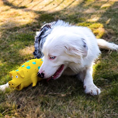 Squeaky Pig Dog Toys, 2 Pack Grunting Pig Dog Toy that Oinks Grunts for Small Medium Large Dogs, Grunting Pig Sound Play Dog Toy - color: Red and Yellow