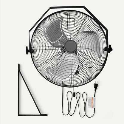 Amazon Basics 18" Indoor Wall-Mounted Industrial Fan with Three Speeds, High CFM, Heavy-Duty Metal Blades, Tilt Head, for Commercial Use, Warehouse, Basement, Black - style: Wall Mounted Fan