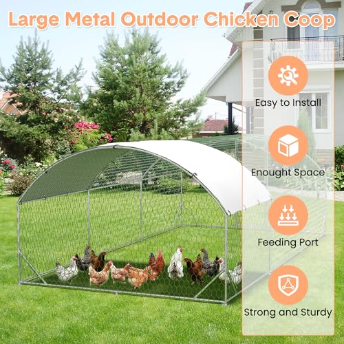 Large Metal Chicken Coop, Walk-in Chicken Run Pen with Waterproof Anti-UV Cover, Heavy Duty Poultry Cage for Chicken, Duck, Rabbit, Outdoor Backyard Farm Use - size: 236"L x 118"W x 78.7"H