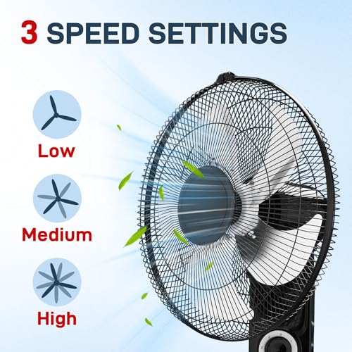Winado 16 inch Oscillating Wall Mount Fan, Quiet 3-Speed Indoor Fan with 60° Adjustable Tilt, Pull-Chain Easy to Control, Space-Saving Cooling for Home, Office, Greenhouse