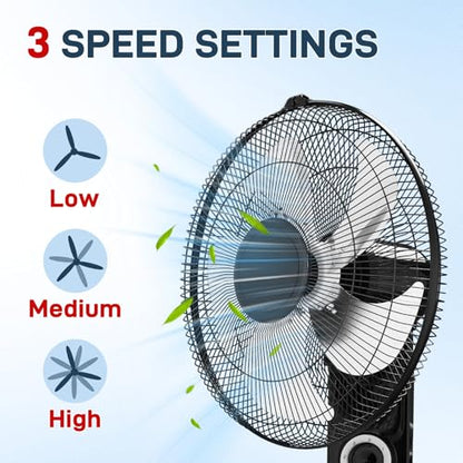 Winado 16 inch Oscillating Wall Mount Fan, Quiet 3-Speed Indoor Fan with 60° Adjustable Tilt, Pull-Chain Easy to Control, Space-Saving Cooling for Home, Office, Greenhouse