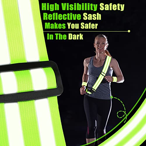 Saintrygo 6 Pcs Reflective Sash for Walking at Night Reflective Strap Arm Band High Visibility Belt Safety Ankle Strap for Visibility Vest Clothing Running Gear - color: Fluorescent Green