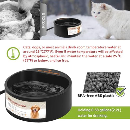 Outdoor Heated Water Bowl for Dogs Cats, 2.2L Winter Heating Dog Water Bowl Smart Thermal for Outdoor Chickens Rabbits Birds, Black, Winter Clearance 2026, Limited Stock - size: 2.2L(Black)
