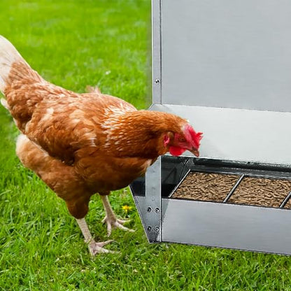30lbs Capacity Galvanized Chicken Feeder,Outdoor Poultry Feeder with Weatherproof Lid,Hanging Chicken Feeder, Coop Food Dispenser