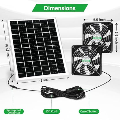 blessny 5.5" Solar 2 Fan Kit for Intake or Exhaust air, Weatherproofed Solar Powered Fans for Outside Chicken Coops, Greenhouses, Shed, Pet House Air Ventilation - size: 5.5" 2 Fan Kit