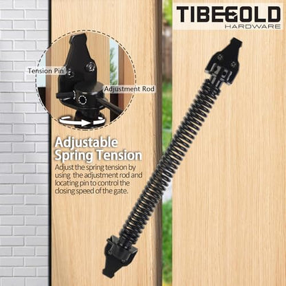 14" Gate Spring Self Closing, Heavy Duty Black Door Closer Spring, Adjustable Tensioner Automatic Outdoor Gate Closure, Gate Spring Hardware for Wooden and Vinyl Fence, 1 Pack - size: 14 Inch