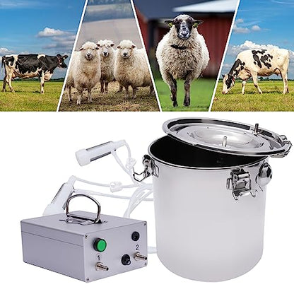 5L Goat Milking Machine, Rechargeable Battery Milker Powered Pulsation Vacuum Pump, Goat Milking Machine with Stainless Bucket, for Goats