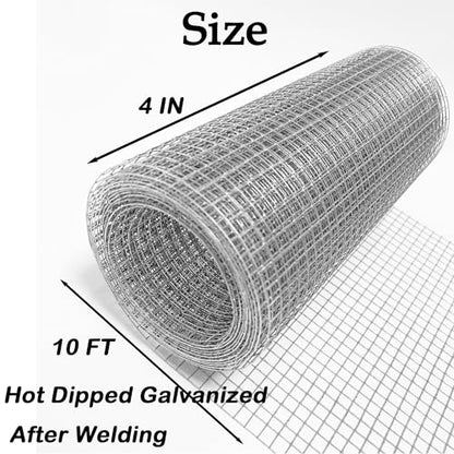 Hardware Cloth 1/4 inch 4INx10FT Galvanized After Welding 23 Gauge,Chicken Wire Mesh Screen Fence, Heavy Duty Wire Mesh Roll for Chicken Pen/Coop Fences, Garden Fences,Poultry Netting Cage